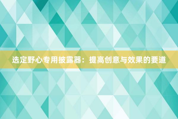 选定野心专用披露器：提高创意与效果的要道